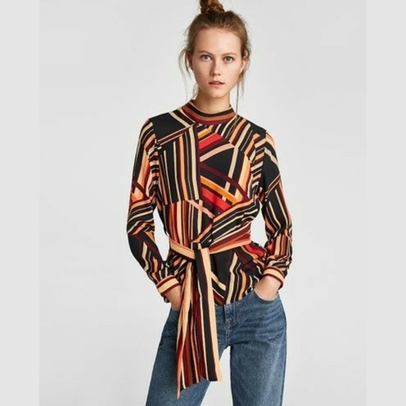 Zara Tops - Zara High Collar Blouse With Belt